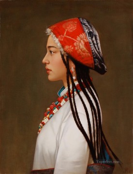 美しいガルサンの花中国人の女の子 Oil Paintings